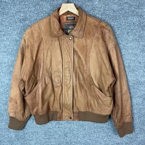 Vintage Adventure Bound Wilson Leather Bomber Jacket Brown Full Zip Size Large‎